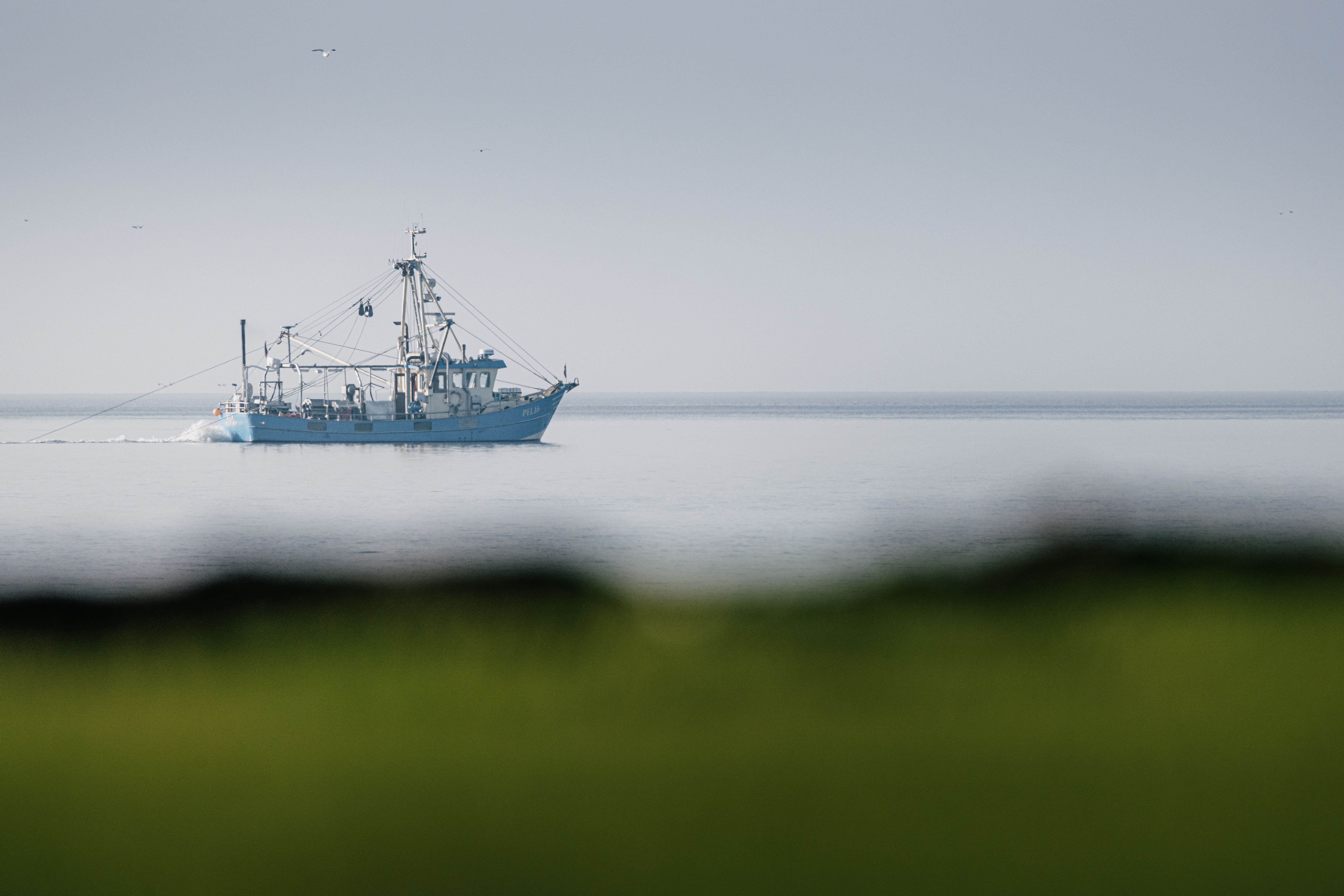 Kutter fährt in Nordsee vor Hamburger Hallig